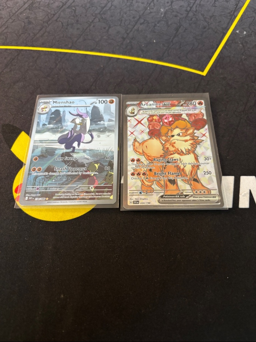 Pokemon Arcanine & Mienshao Holographic Card Pair - Orange, Purple, White